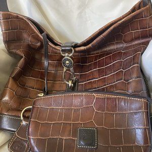 Dooney & Bourke Brown Croco Embossed Leather Logo Lock Hobo Bag